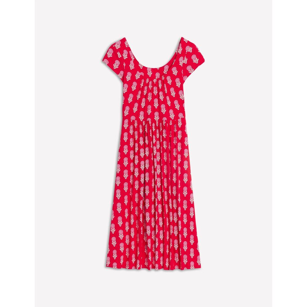 Boden Samantha Scoop Jersey Midi Dress Poppy Red White Floral Summer 12 Scandi